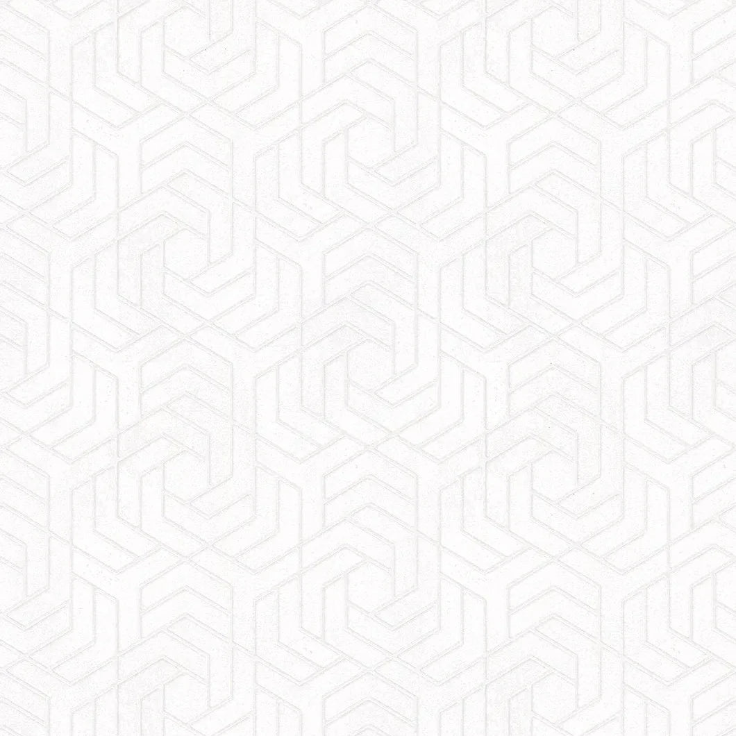 Marburg City Glam 32606 crisp white geometric wallpaper with a subtle polygonal lattice pattern