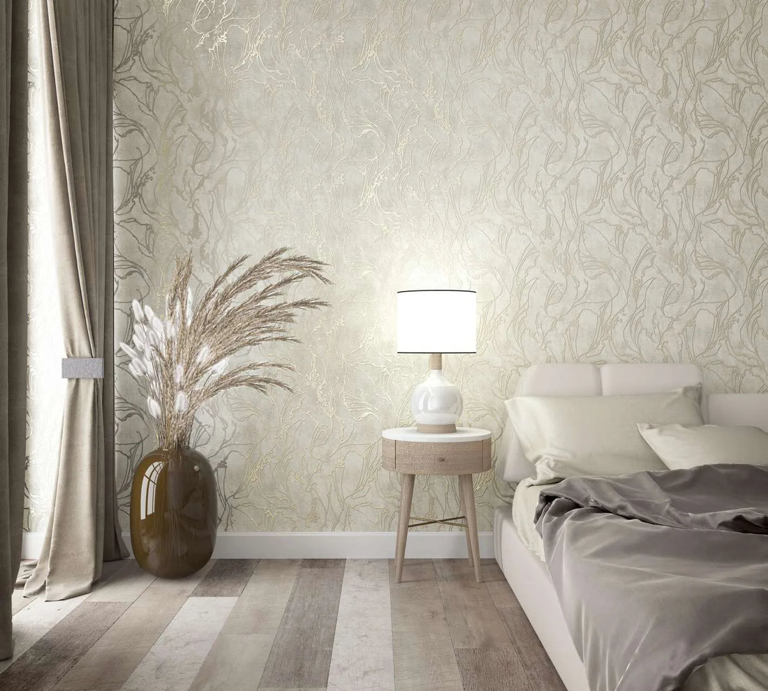 Marburg City Glow 34252 wallpaper with abstract organic linework on a soft white ground.