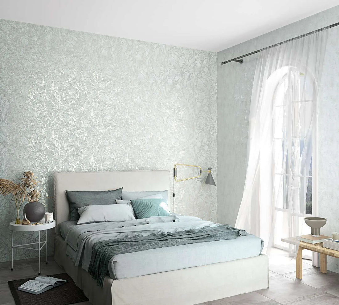 Marburg City Glow 34253 light grey abstract wallpaper with soft flowing linework and a subtle plaster-like texture.