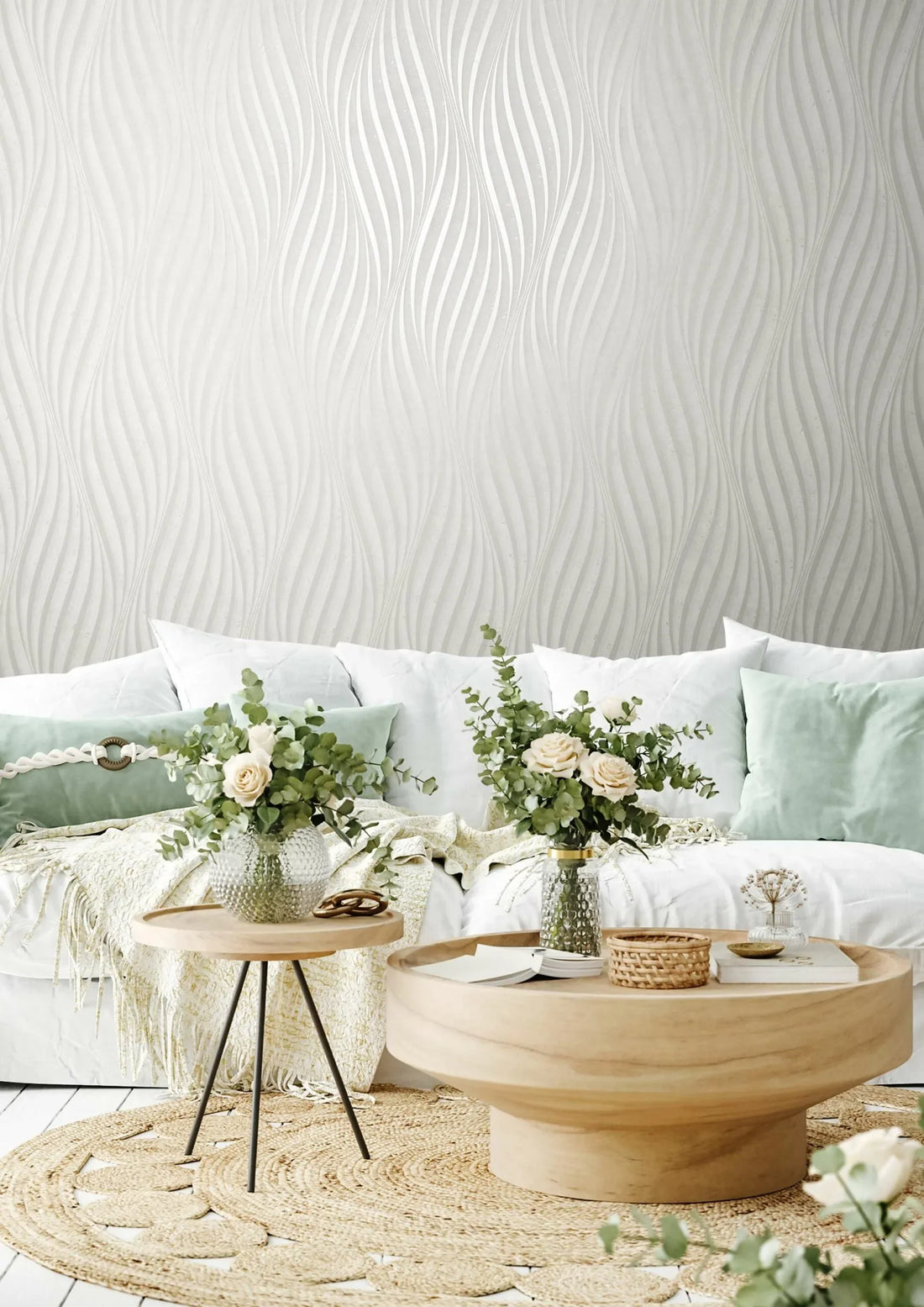 Marburg City Glow 34258 soft white wave stripe non-woven wallpaper