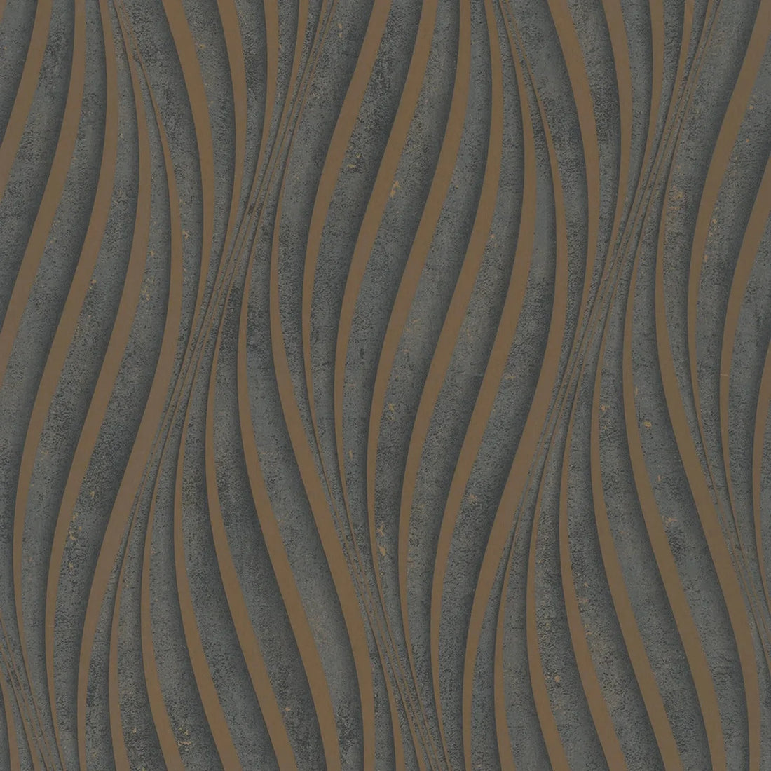 Marburg City Glow 34263 wallpaper with charcoal grey ground and copper-toned vertical wave stripes.