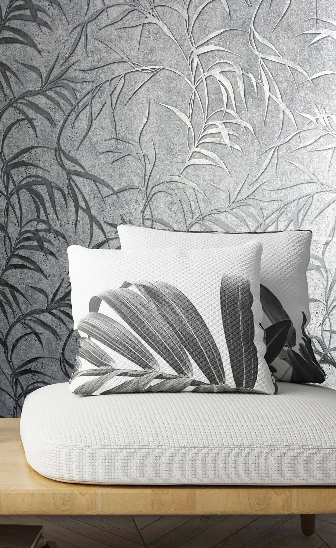 Marburg City Glow 34287 grey leafy wallpaper with a concrete-look background
