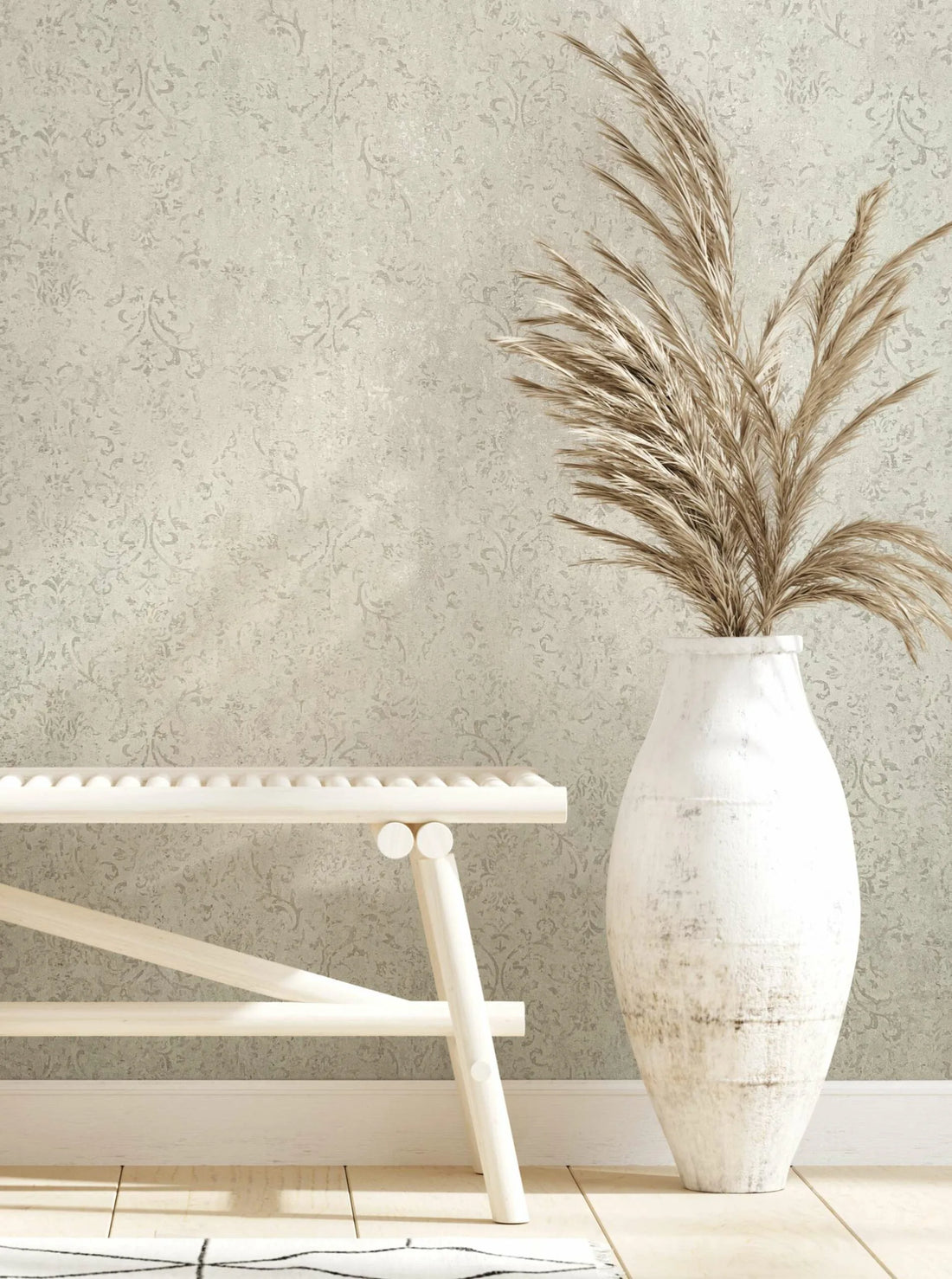 Marburg City Glow 34290 wallpaper in soft white with a subtle ornamental concrete effect.