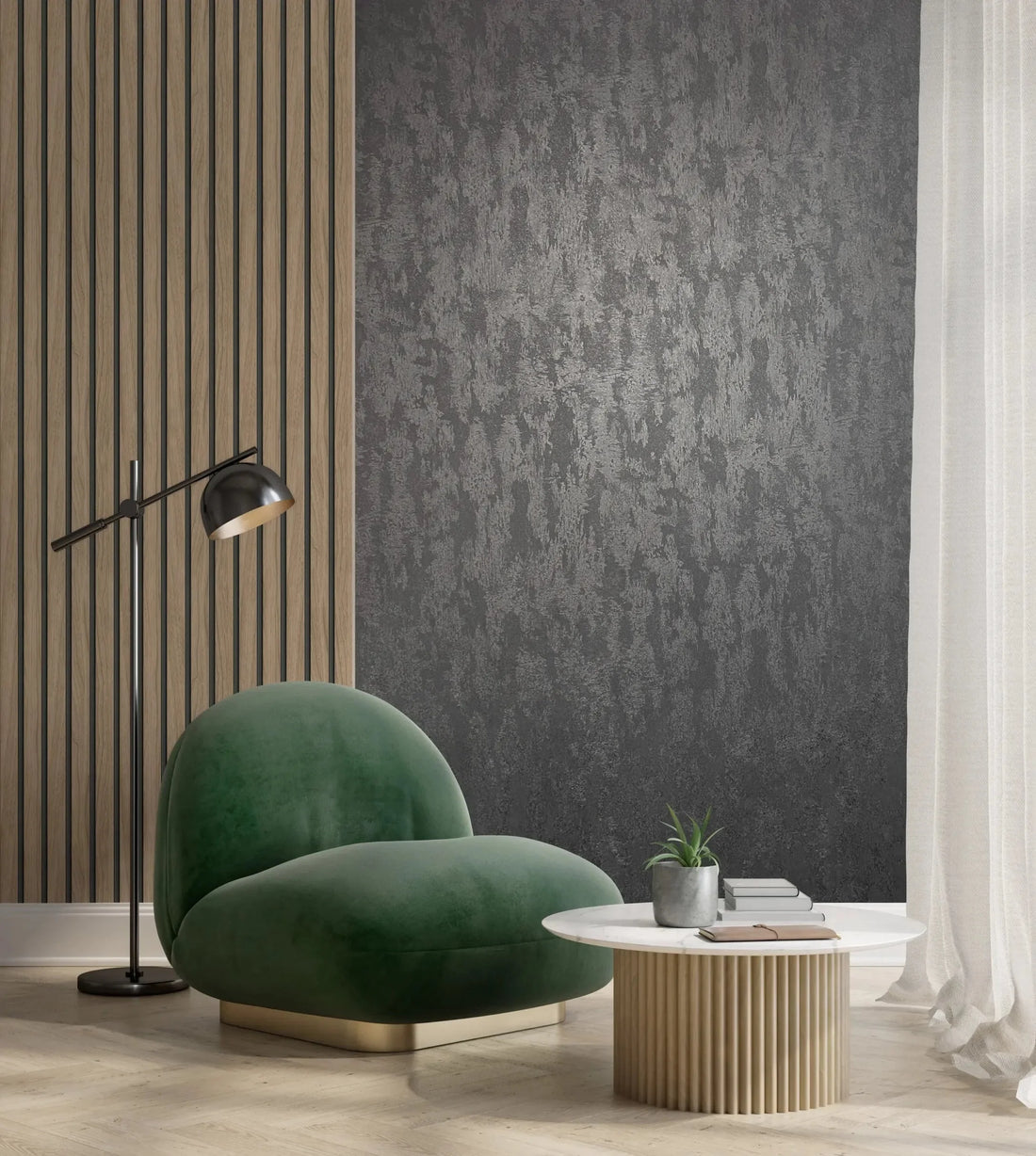 Marburg City Romance 35130 deep charcoal plaster-look wallpaper