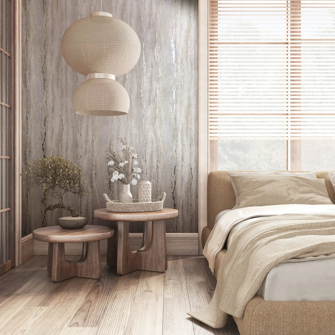 Marburg City Romance 35159 plaster-look greige wallpaper with softly layered texture.