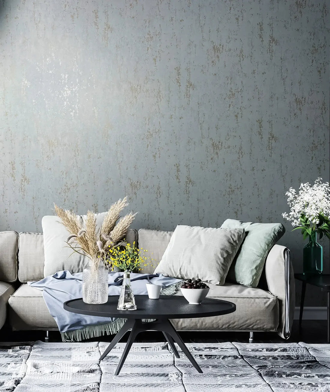 Marburg City Romance 35162 soft blue plaster-effect wallpaper with white and grey mottling.
