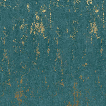 Marburg City Romance 35164 green concrete-look wallpaper with teal tone and weathered rust patina.