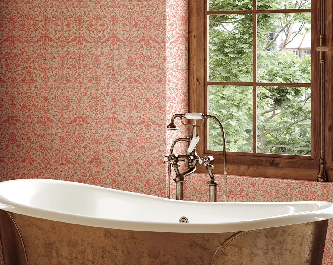 Marburg Heritage 47622 beige and red floral damask wallpaper with birds