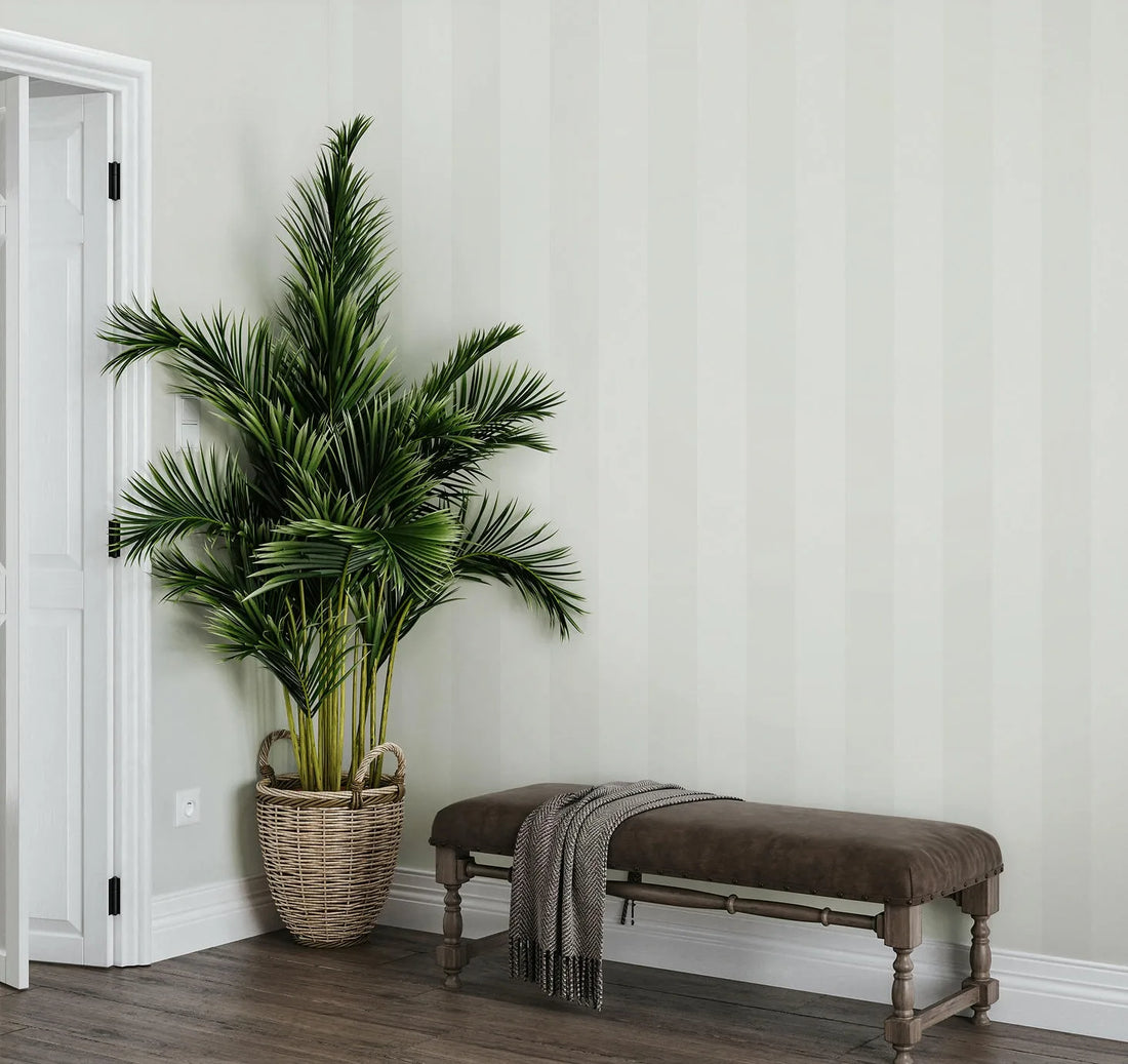 Marburg Heritage 47637 grey wallpaper with wide vertical stripes and a soft linen-like texture.