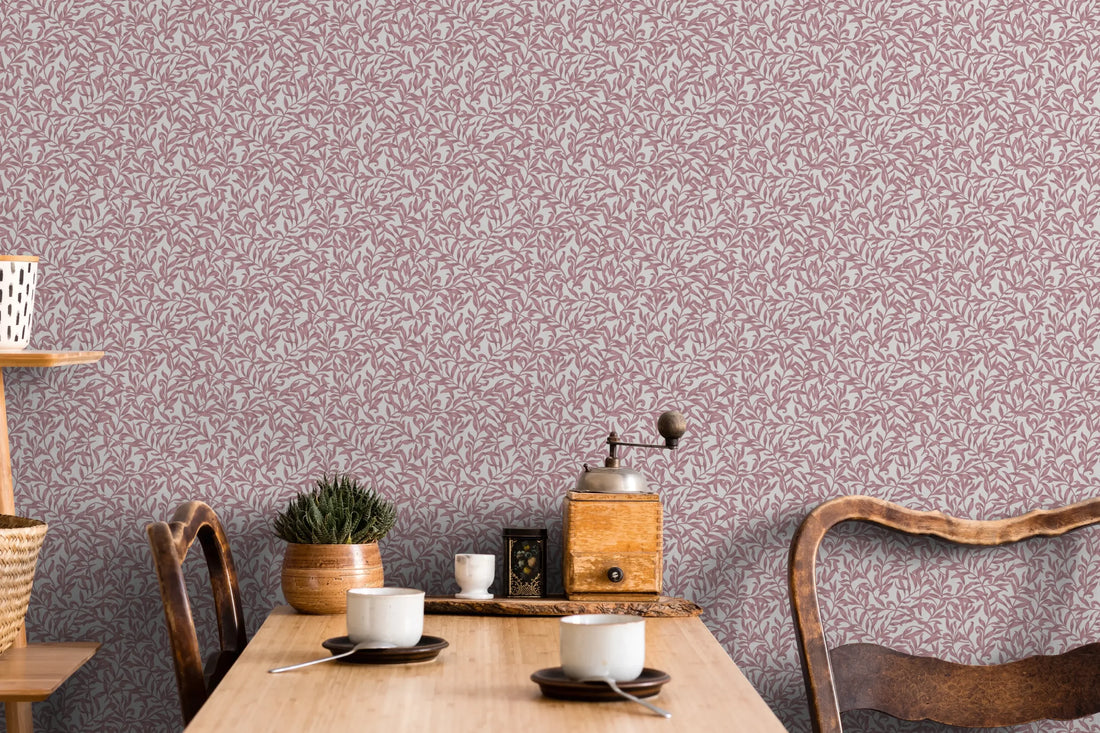 Marburg Heritage 47638 dusty rose leafy botanical wallpaper on light grey ground