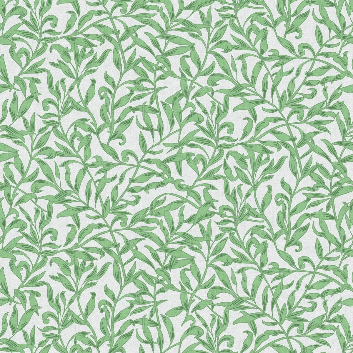 Marburg Heritage 47640 green leafy botanical wallpaper on a light grey linen-look ground