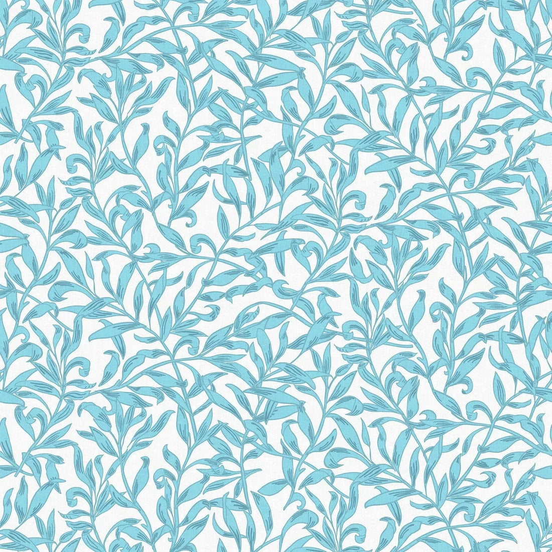 Marburg Heritage 47642 blue and gray leafy vine wallpaper on a light linen-look ground.
