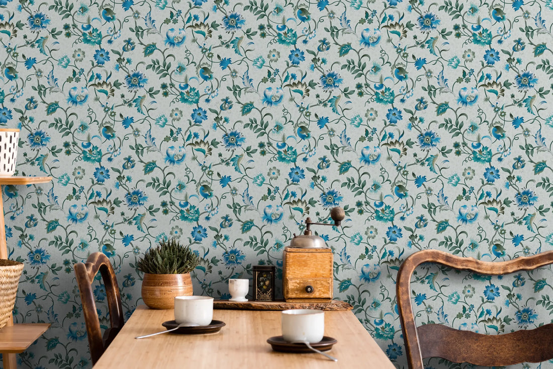 Marburg Heritage 47647 trailing floral wallpaper in green and turquoise