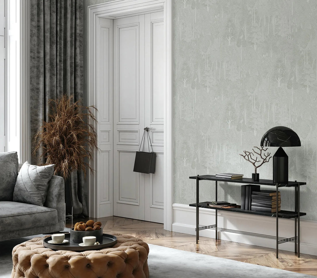 Marburg Heritage 47653 grey scenic forest wallpaper with intricate trees and foliage