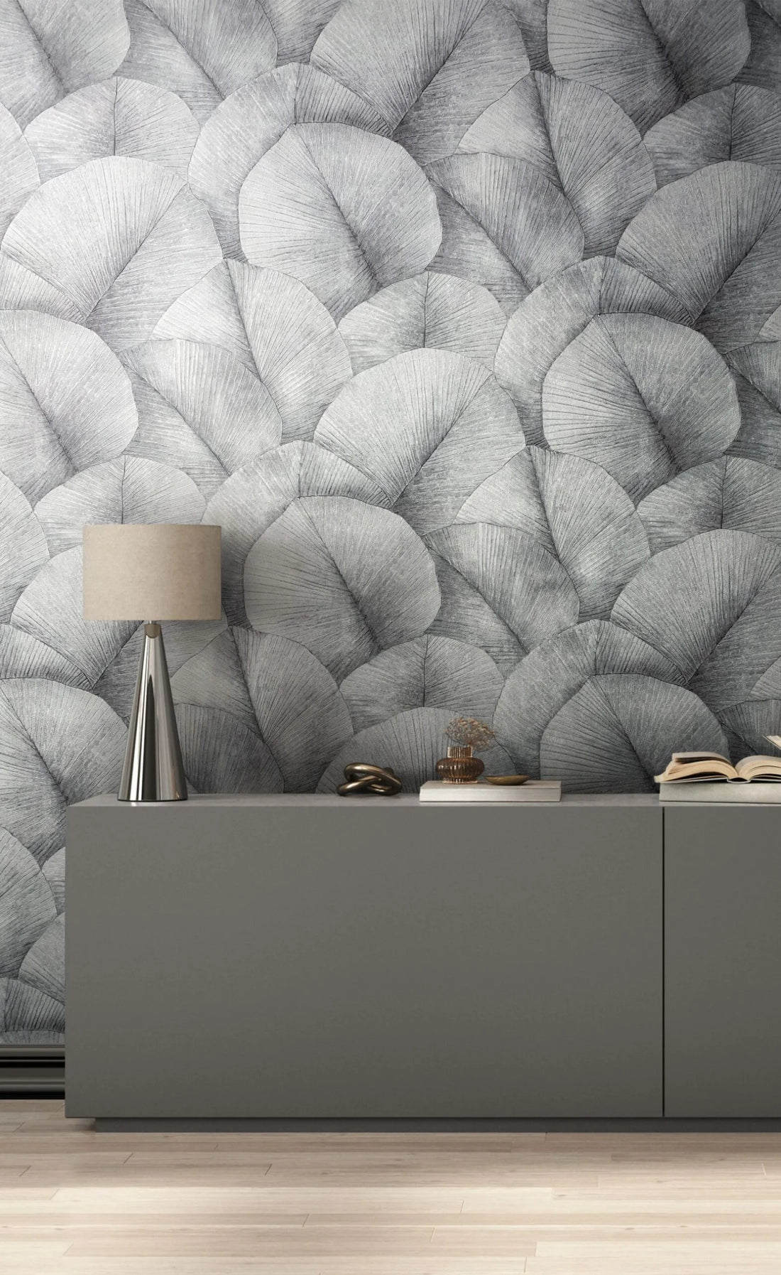 Marburg Kumano 34508 grey oversized leaf botanical wallpaper
