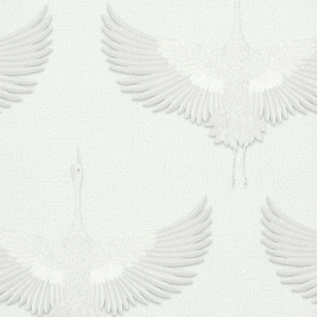 Marburg Kumano 34528 wallpaper with softly embossed cranes on a linen-like white ground.