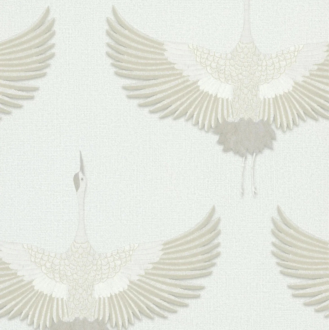 Marburg Kumano 34529 wallpaper with soft white and beige cranes on a linen-like ground