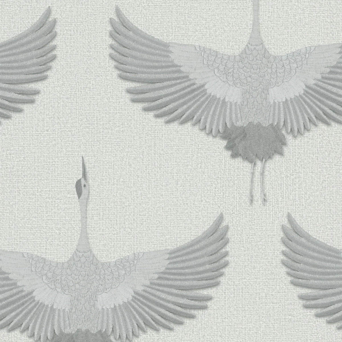 Marburg Kumano 34530 wallpaper with light grey cranes on a linen-like background.