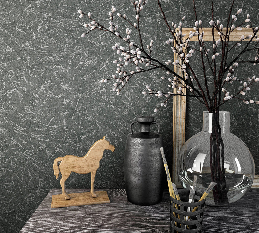 Marburg Loft Superior 34156 anthracite plaster-effect textured grey wallpaper