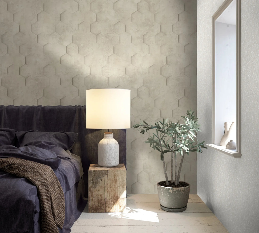 Marburg Loft Superior 34158 light cool beige hexagon geometric plaster-like wallpaper
