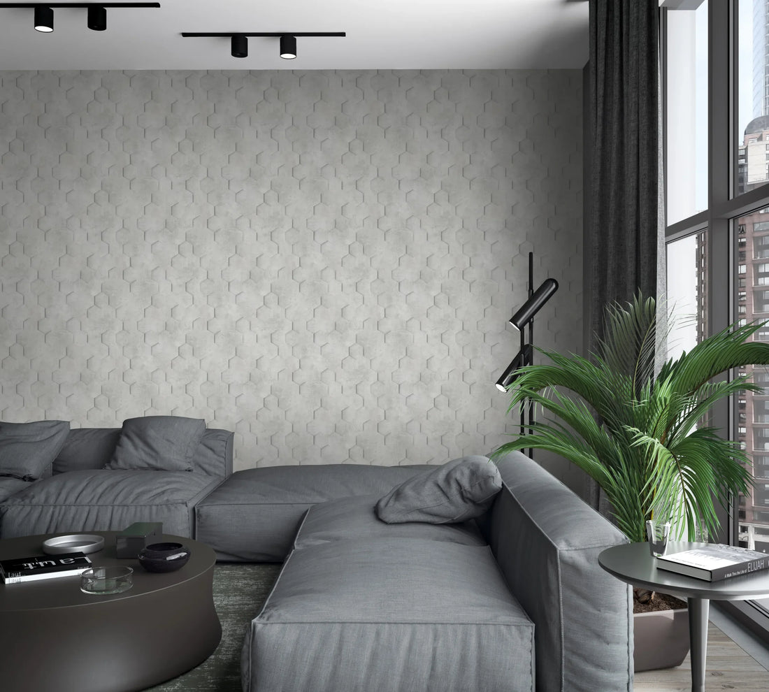 Marburg Loft Superior 34159 light grey hexagon geometric plaster-effect wallpaper