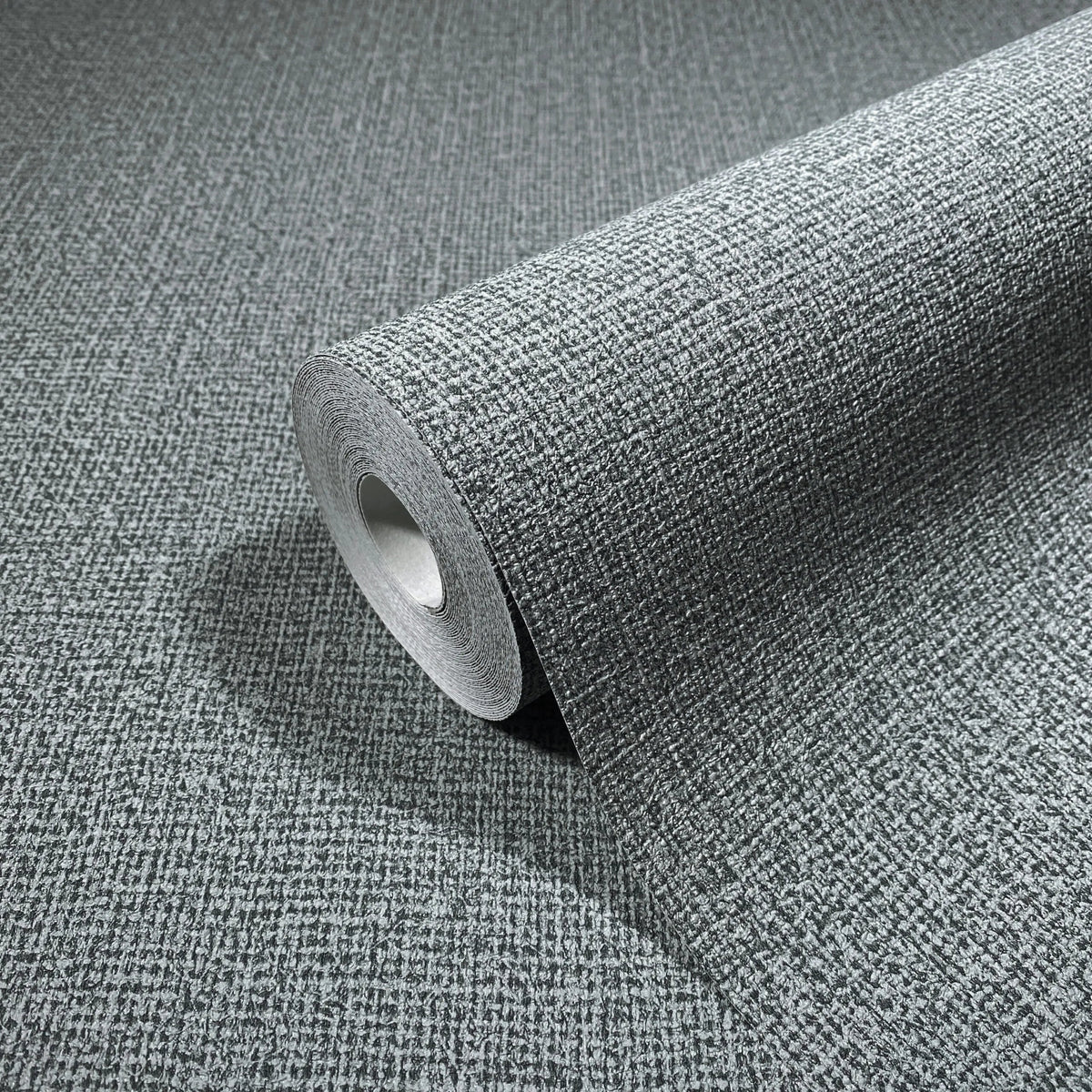 Marburg Loft Superior 34181 Wallpaper roll partially unrolled on a matching surface, showing a fine textured crosshatch pattern in gray.