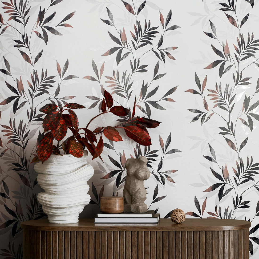 Marburg Mona 82458 white and grey leafy botanical non-woven wallpaper