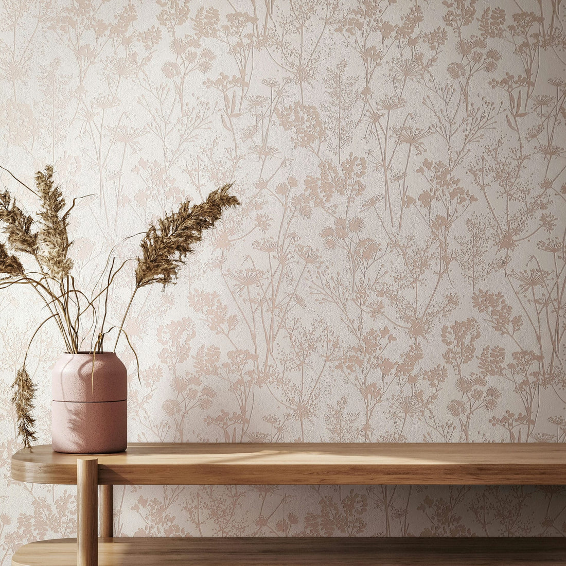 Marburg Mona 82463 wallpaper with soft beige botanical silhouettes on a soft white ground.