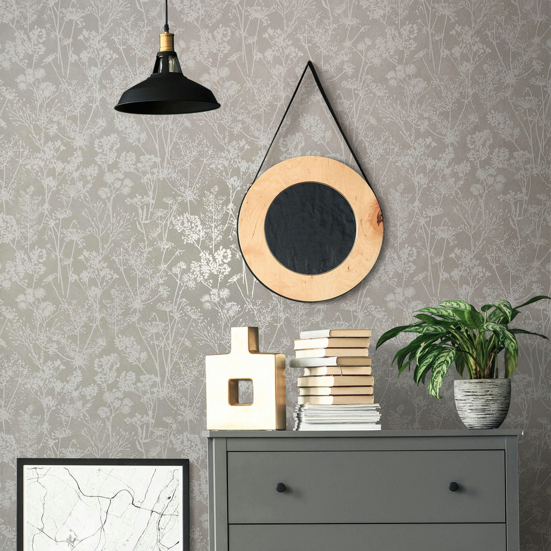 Marburg Mona 82464 grey and white botanical blossom silhouette wallpaper