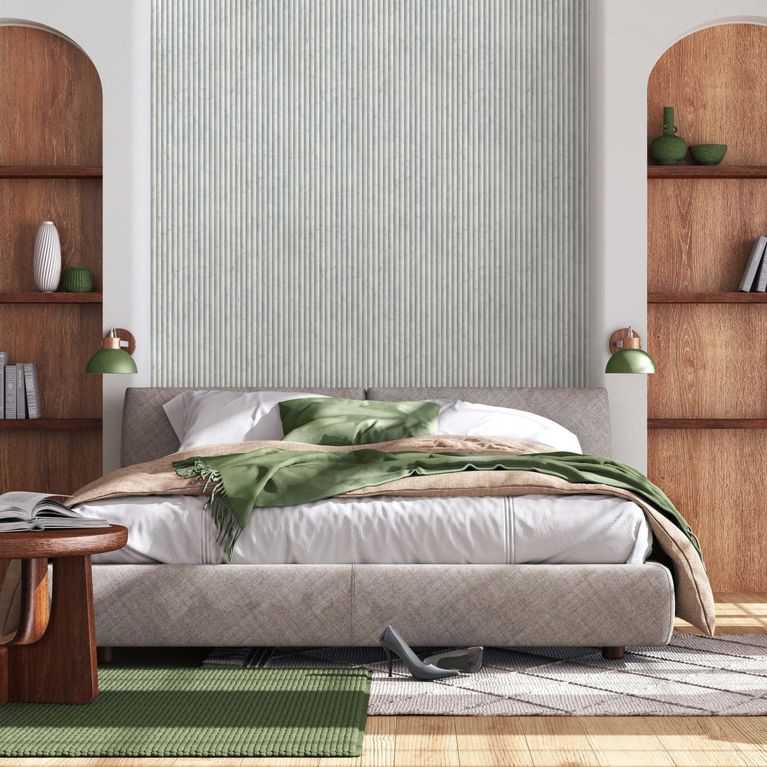 Marburg Mona 89005 wall mural with soft white and light grey vertical marble-effect stripes.