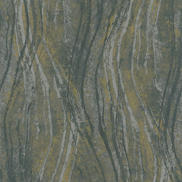 Close-up of Marburg Naomi 82496 wallpaper with charcoal grey wavy stripes and ochre accents over a concrete-look ground.