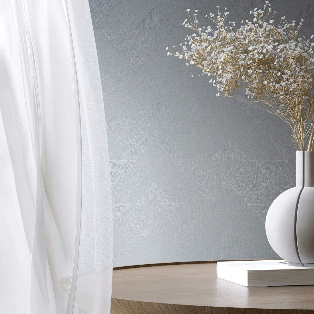 Marburg Naomi 82547 geometric wallpaper in cool grey-blue with textured polygonal blocks, close-up