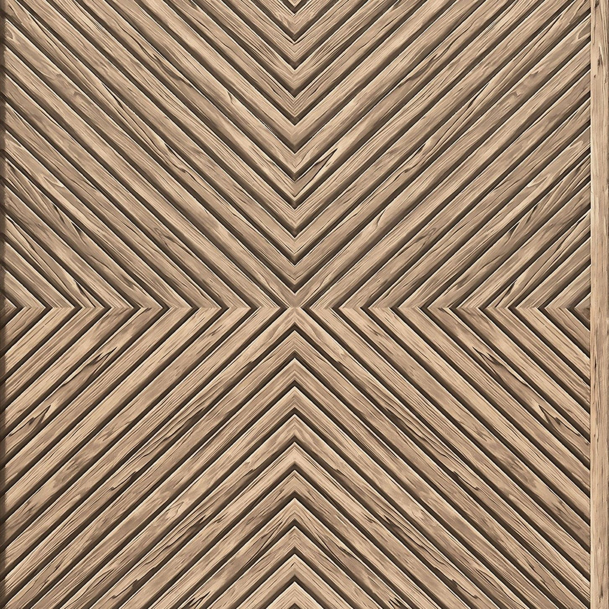 Marburg Naomi 89019 wood-look chevron geometric wallpaper in warm beige and brown