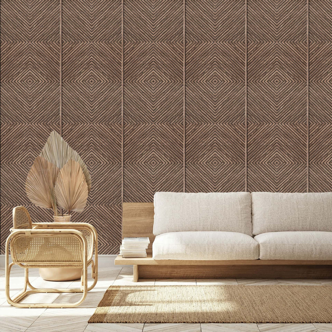 Marburg Naomi 89020 wood-look geometric diamond wallpaper in warm brown