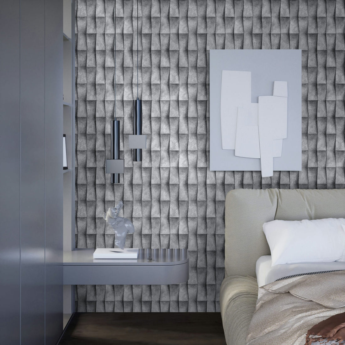 Marburg Novamur Mona 81649 neutral grey 3D geometric stone-panel effect wallpaper