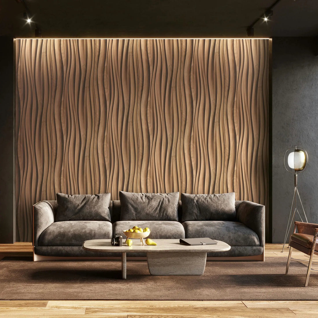 Marburg Novamur Mona 81667 warm brown wood-effect abstract 3D wave wallpaper