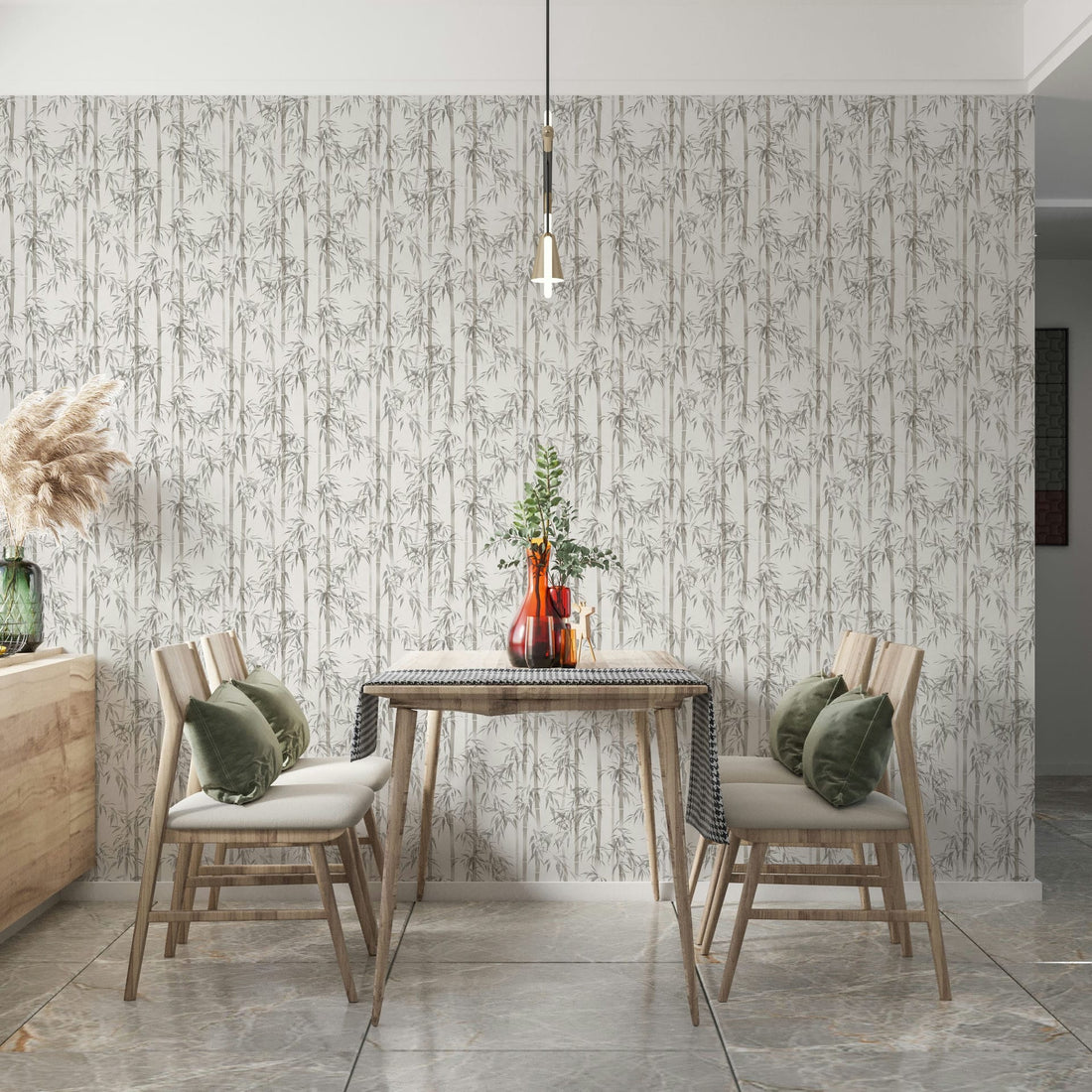 Marburg Mona 81671 bamboo wallpaper in soft white and grey.