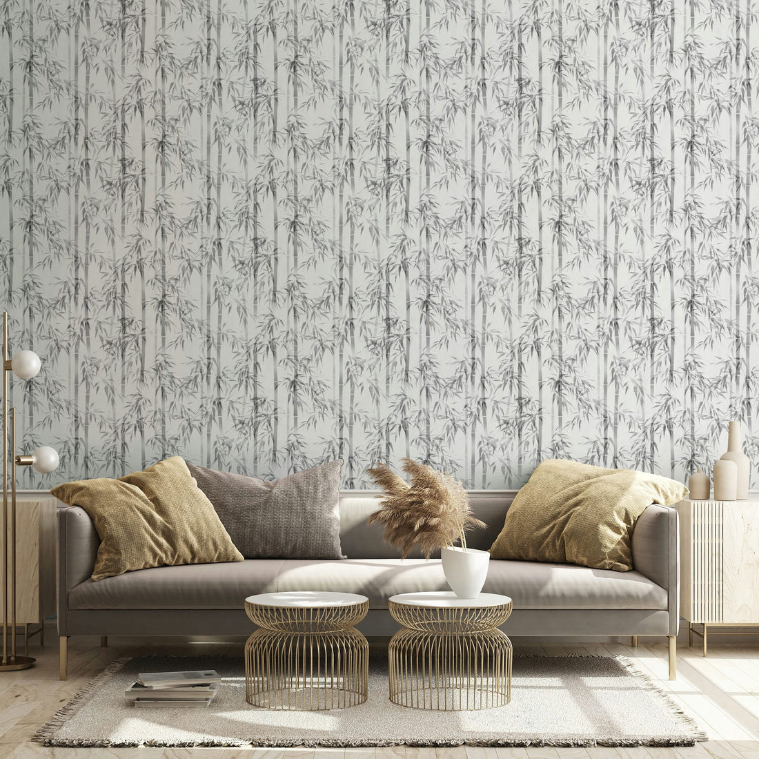 Marburg Novamur Mona 81673 bamboo wallpaper in grey on white