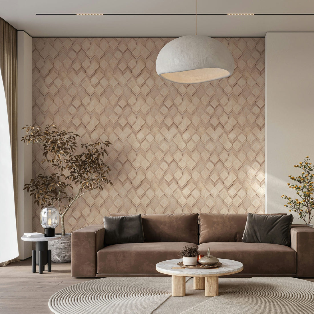 Marburg Mona 81675 beige geometric wallpaper with subtle 3D diamond effect