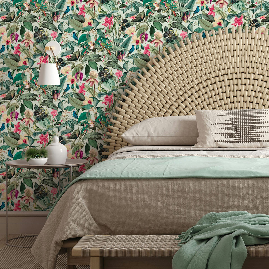 Marburg Novamur Mona 81684 green botanical wallpaper with orchids and birds on a smooth non-woven base