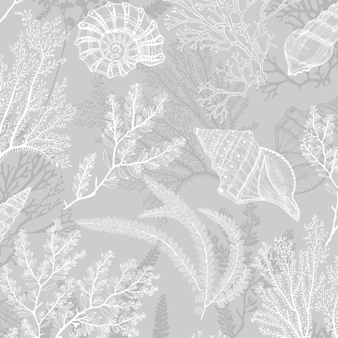 Marburg Novamur Mona 81687 grey and white coastal coral and shell wallpaper