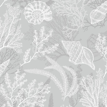 Marburg Novamur Mona 81687 grey and white coastal coral and shell wallpaper