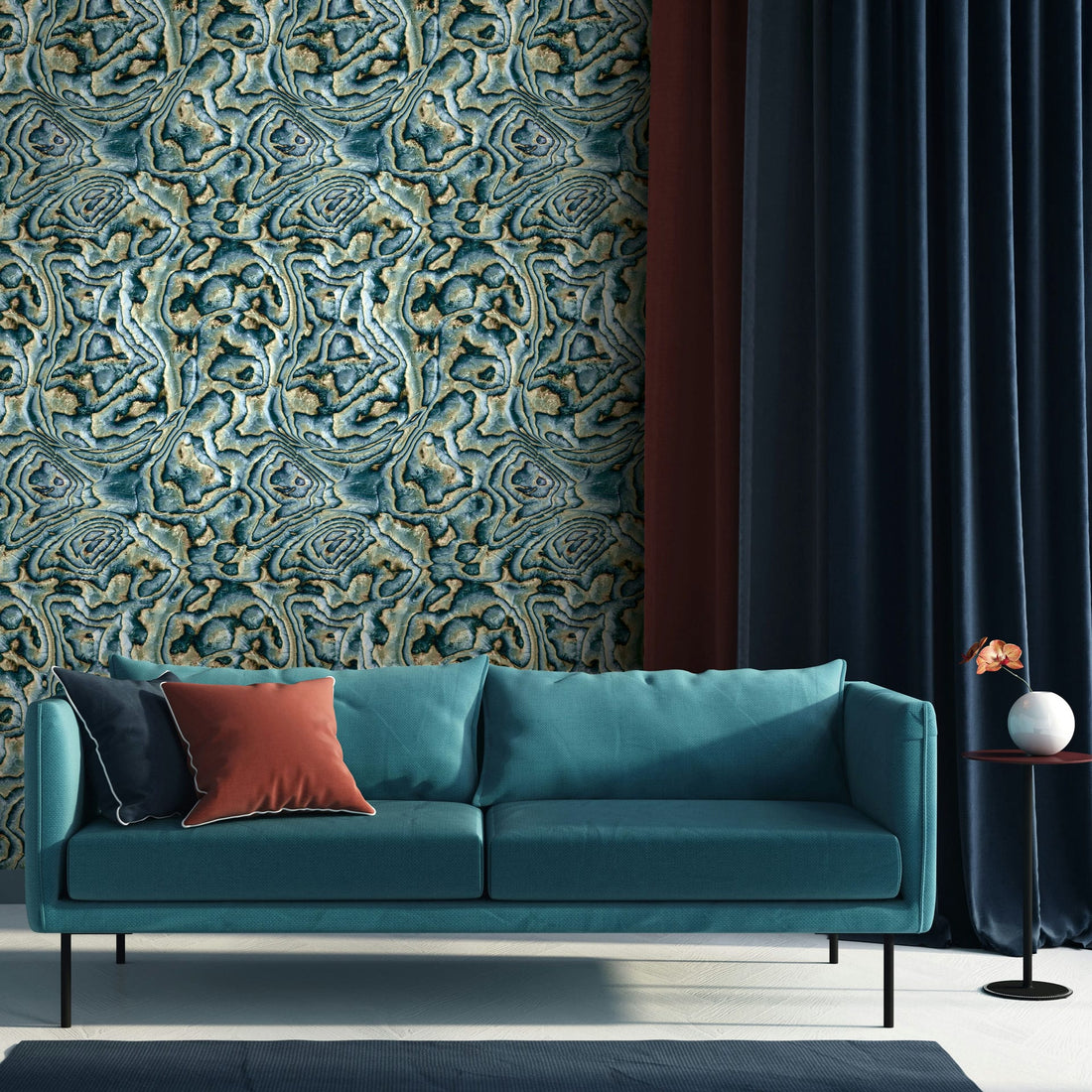 Marburg Novamur Mona 81692 abstract deep navy and green wallpaper