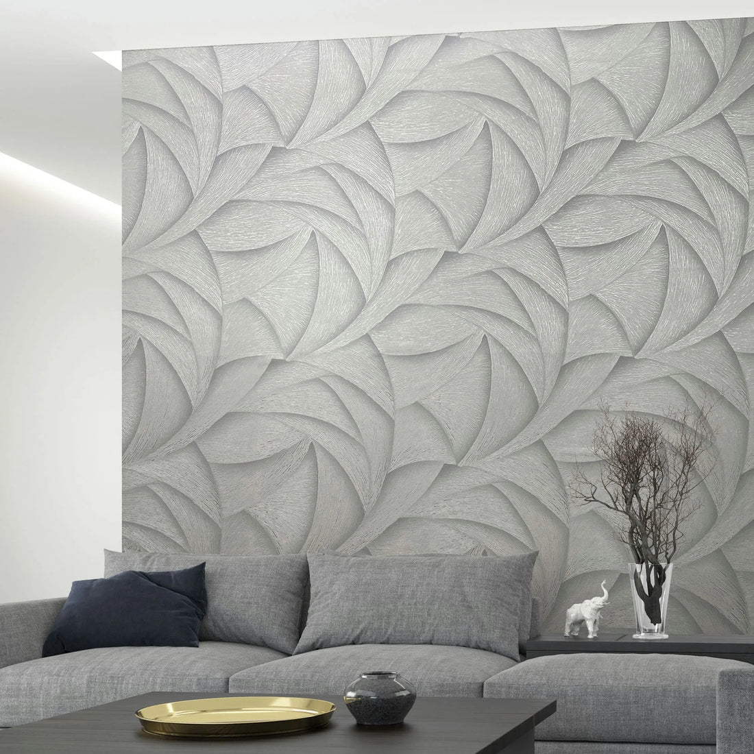 Marburg Ritus 35504 light grey wallpaper with abstract 3D wave pattern
