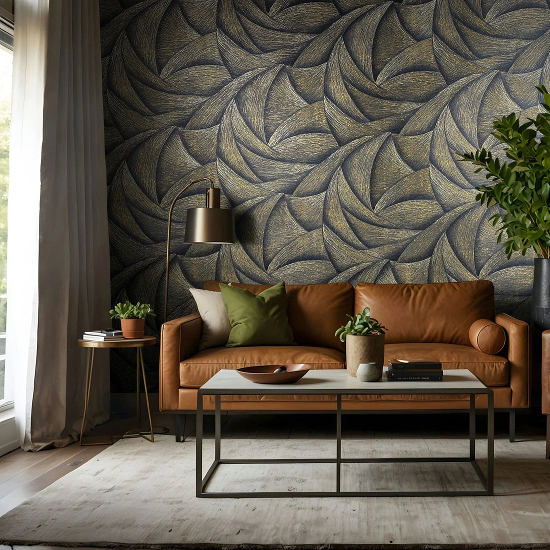 Marburg Ritus 35506 abstract 3D wave wallpaper in deep brown with antique-gold highlights