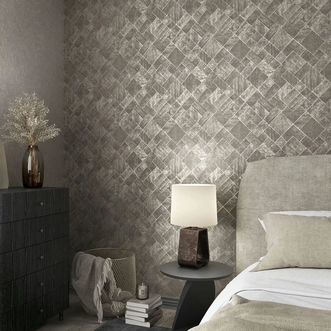 Marburg Ritus 35511 grey geometric diamond wallpaper with fabric-like texture
