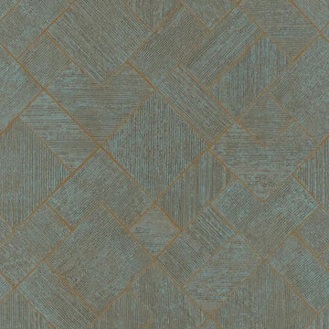 Marburg Ritus 35512 geometric diamond wallpaper with textured squares in a neutral grey tone highlighted by copper linework.