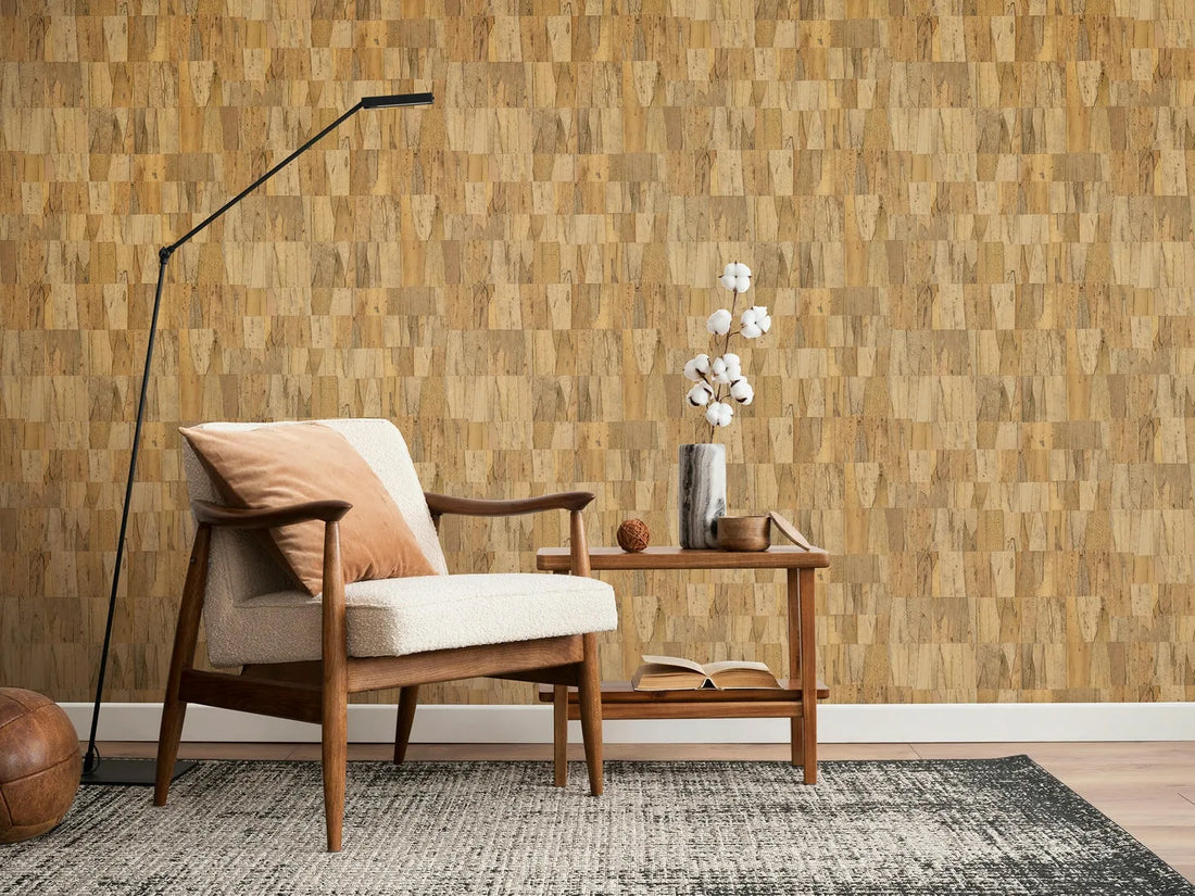 Marburg Struktura 45737 warm brown wood-look rectangular mosaic wallpaper