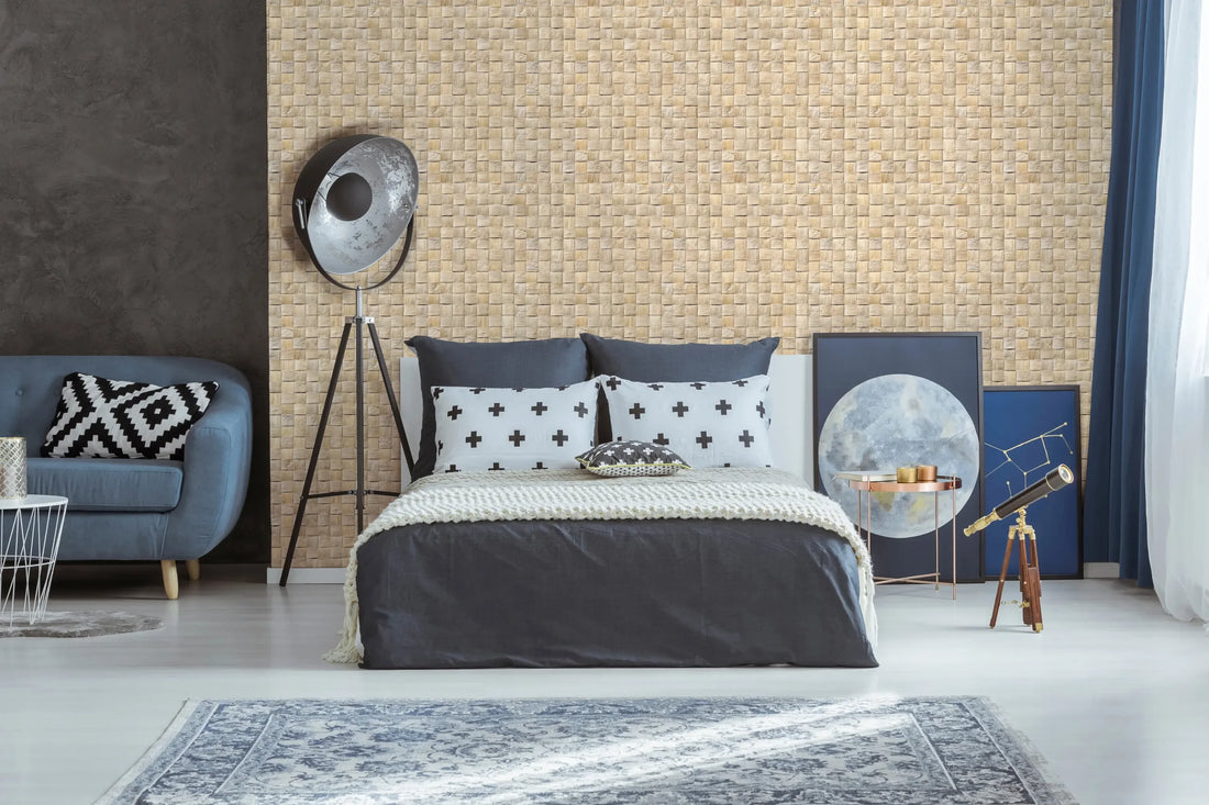 Marburg Struktura 45740 beige basketweave geometric wallpaper with subtle 3D effect