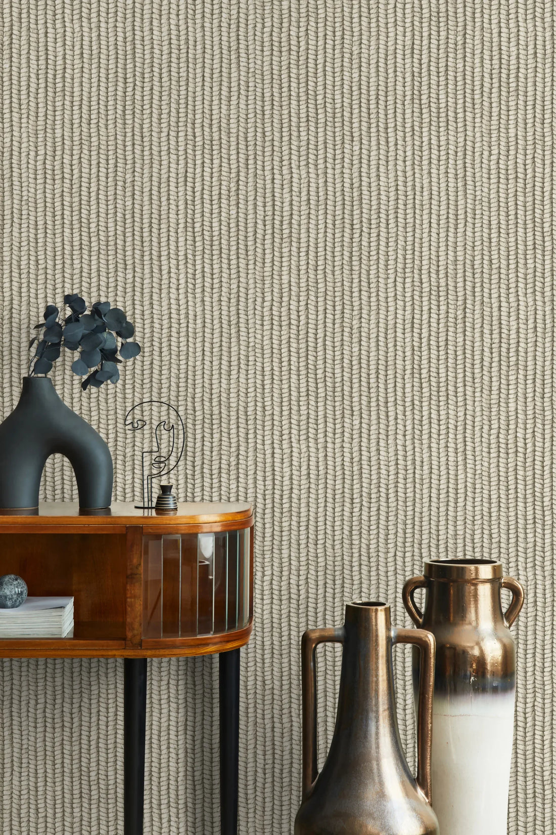 Marburg Struktura 45748 woven-stripe textile-look wallpaper in warm beige tones